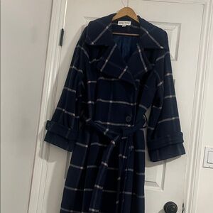 Ava & Viv Navy Plaid Trench Coat
